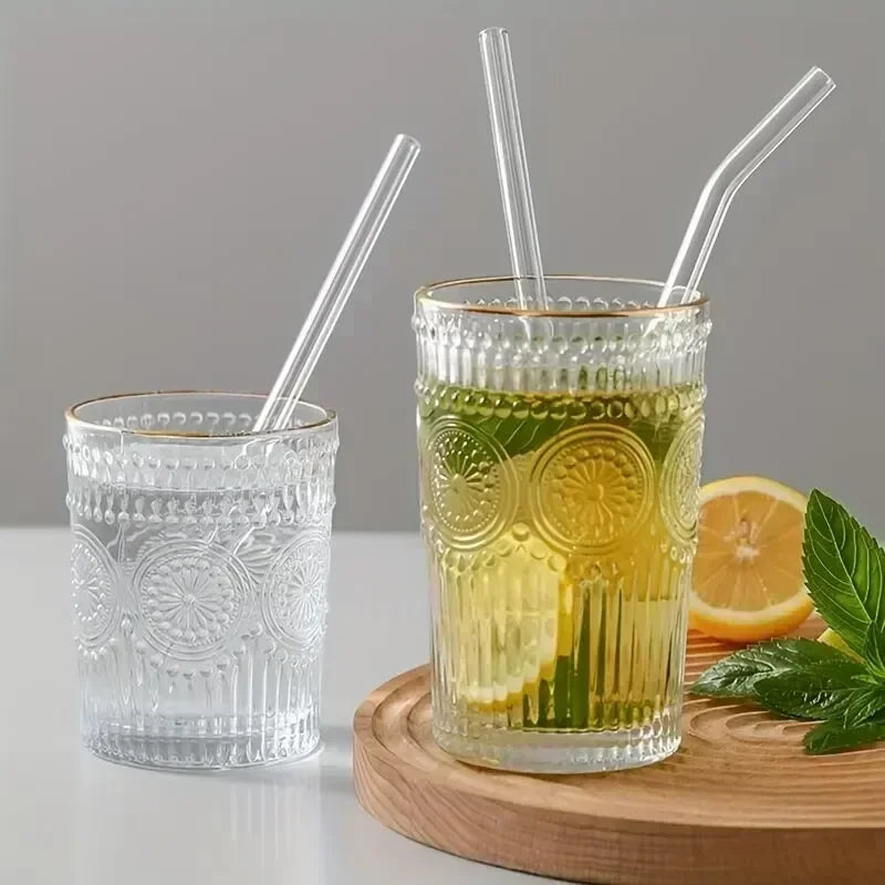 Set of 5 Heat Resistant Glass Straws with Brush - Reusable and Washable, Perfect for Smoothies, Milkshakes, Tea, Juice