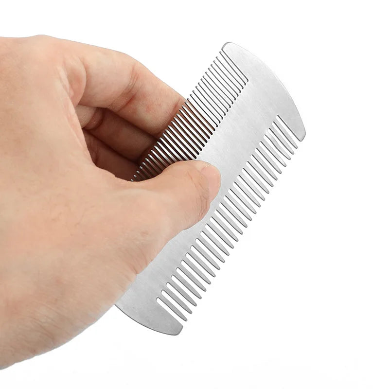 Metal Hair Beard Comb EDC Credit Card Size Comb Pocket Anti-Static Dual Comb