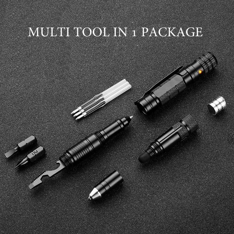 10-in-1 Tactical Pen - Essential Survival Tool with Flashlight, Screwdriver, Bottle Opener, and Self-Defense Features for Any Emergency