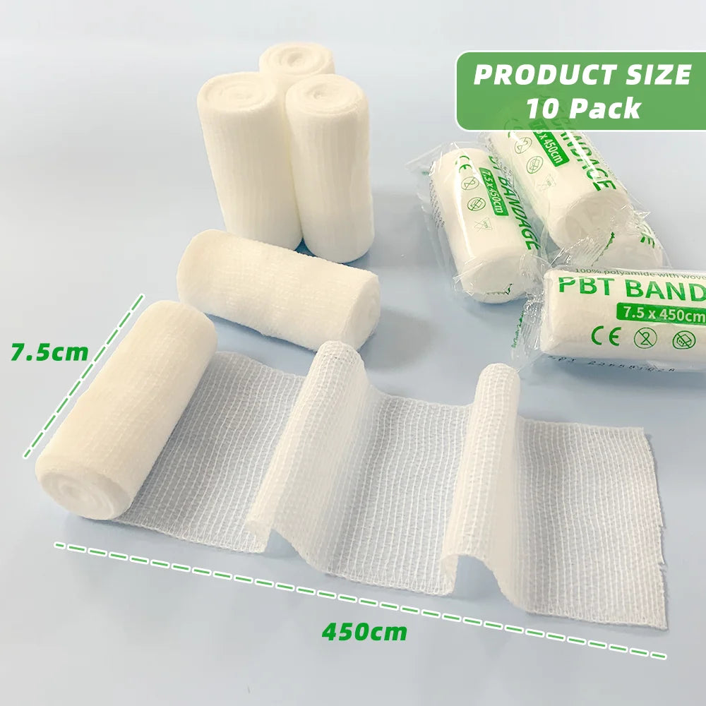 10Rolls 7.5Cm X 4.5M Cotton PBT Elastic Bandage Medical Supply Conforming First Aid Gauze for Wound Dressing Emergency Care