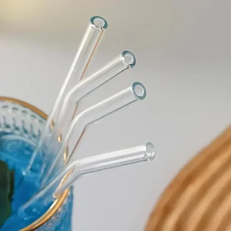 Set of 5 Heat Resistant Glass Straws with Brush - Reusable and Washable, Perfect for Smoothies, Milkshakes, Tea, Juice