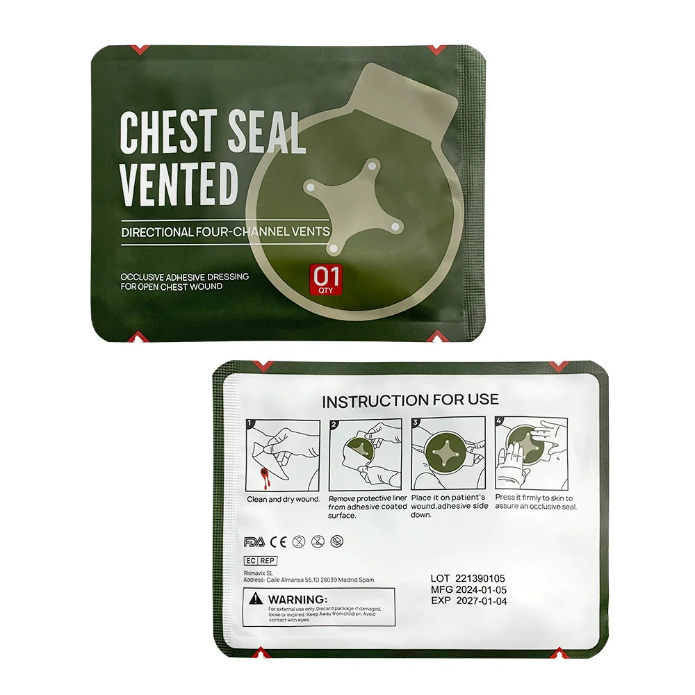 Tactical First Aid Chest Seal Vented 4 Holes Trauma Care for Combat Medical Chest Sealing Patch IFAK Supplies