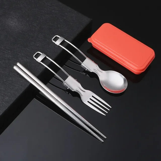 3-Piece Multifunctional Outdoor Tableware - Foldable Stainless Steel Fork, Spoon, Chopsticks for Picnic, Camping, Hiking, Traveling