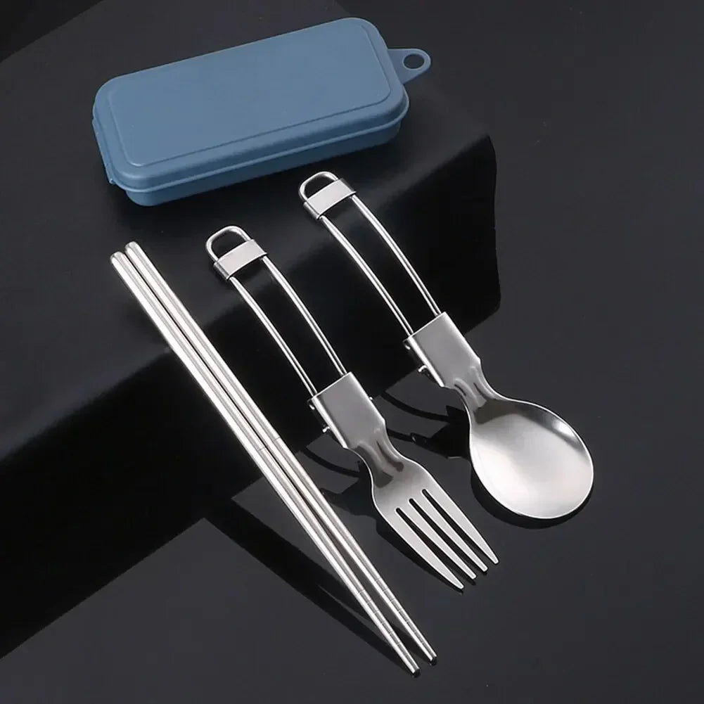 3-Piece Multifunctional Outdoor Tableware - Foldable Stainless Steel Fork, Spoon, Chopsticks for Picnic, Camping, Hiking, Traveling