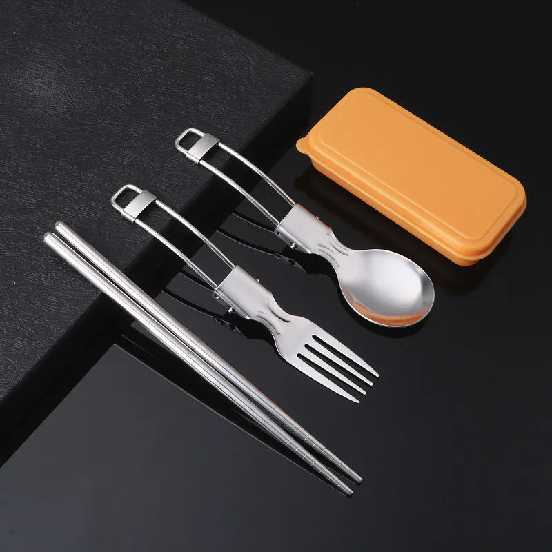 3-Piece Multifunctional Outdoor Tableware - Foldable Stainless Steel Fork, Spoon, Chopsticks for Picnic, Camping, Hiking, Traveling