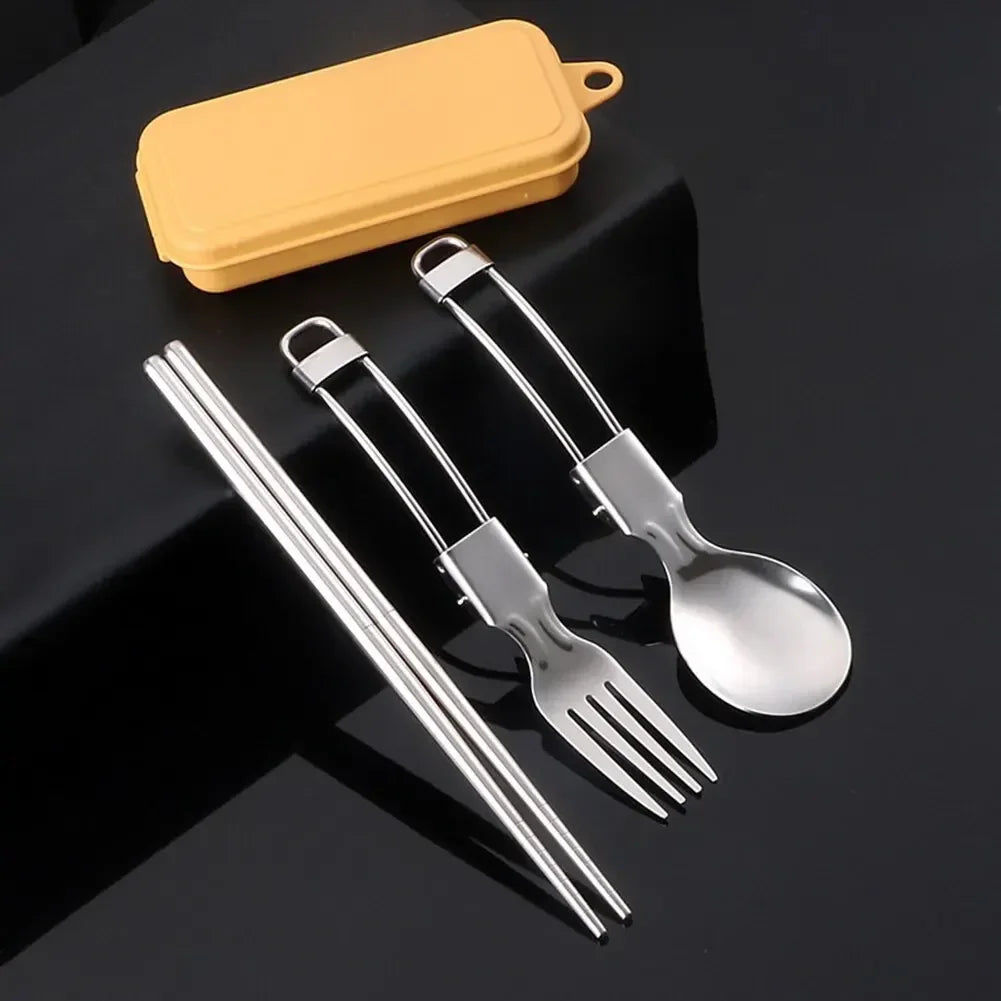 3-Piece Multifunctional Outdoor Tableware - Foldable Stainless Steel Fork, Spoon, Chopsticks for Picnic, Camping, Hiking, Traveling