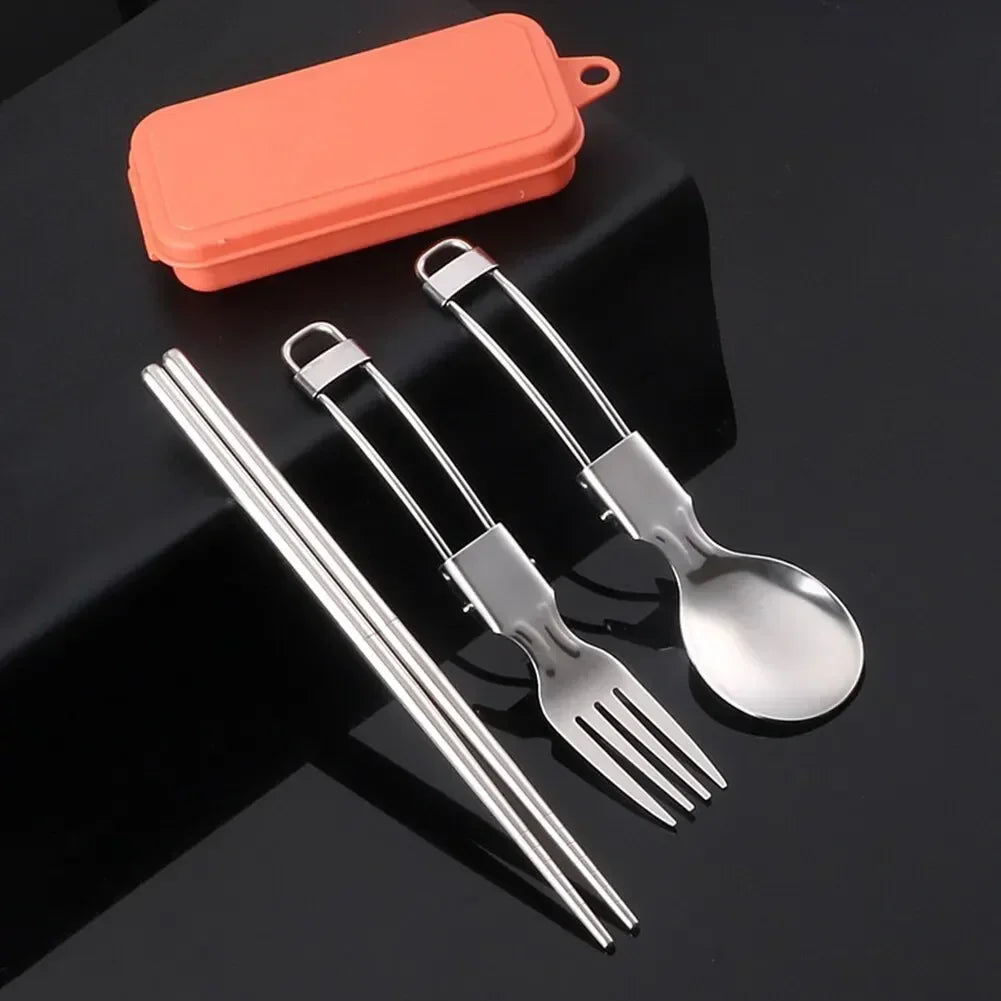 3-Piece Multifunctional Outdoor Tableware - Foldable Stainless Steel Fork, Spoon, Chopsticks for Picnic, Camping, Hiking, Traveling