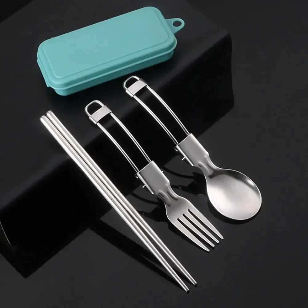 3-Piece Multifunctional Outdoor Tableware - Foldable Stainless Steel Fork, Spoon, Chopsticks for Picnic, Camping, Hiking, Traveling