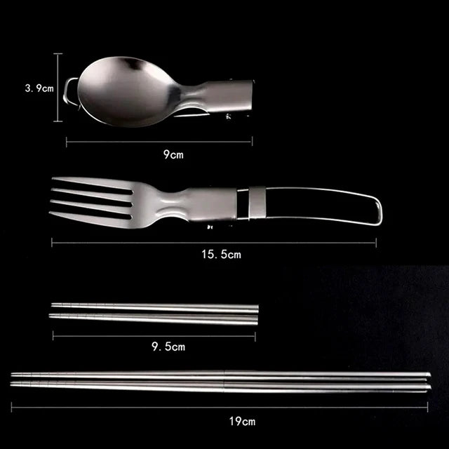 3-Piece Stainless Steel Cutlery Set - Spoon, Fork, Chopsticks with Storage Bag, Portable Tableware for Home and Camping