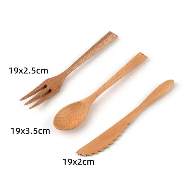 3-Piece Portable Wooden Cutlery Set - Reusable Eco-Friendly Spoon, Fork, Knife with Travel Case