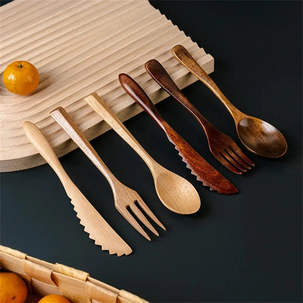 3-Piece Portable Wooden Cutlery Set - Reusable Eco-Friendly Spoon, Fork, Knife with Travel Case