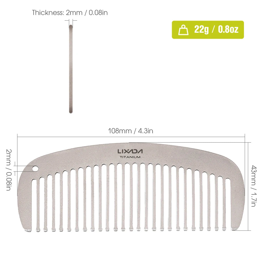 Lixada Titanium Comb Anti-Static Hair Beared Comb Pocket Comb EDC Super Light Titanium Comb Camping Equipment 2024