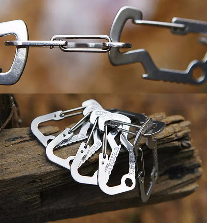 Multipurpose Quickdraw Carabiner Buckle - Outdoor Keychain Multi Tool for Camping, Hiking, Mountain Climbing