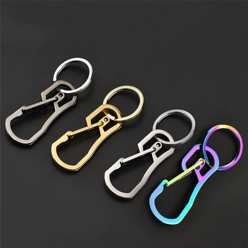 Heavy Duty Stainless Steel Carabiner Keychain - Quick Release Hooks with Key Ring for Outdoor Travel & Camping