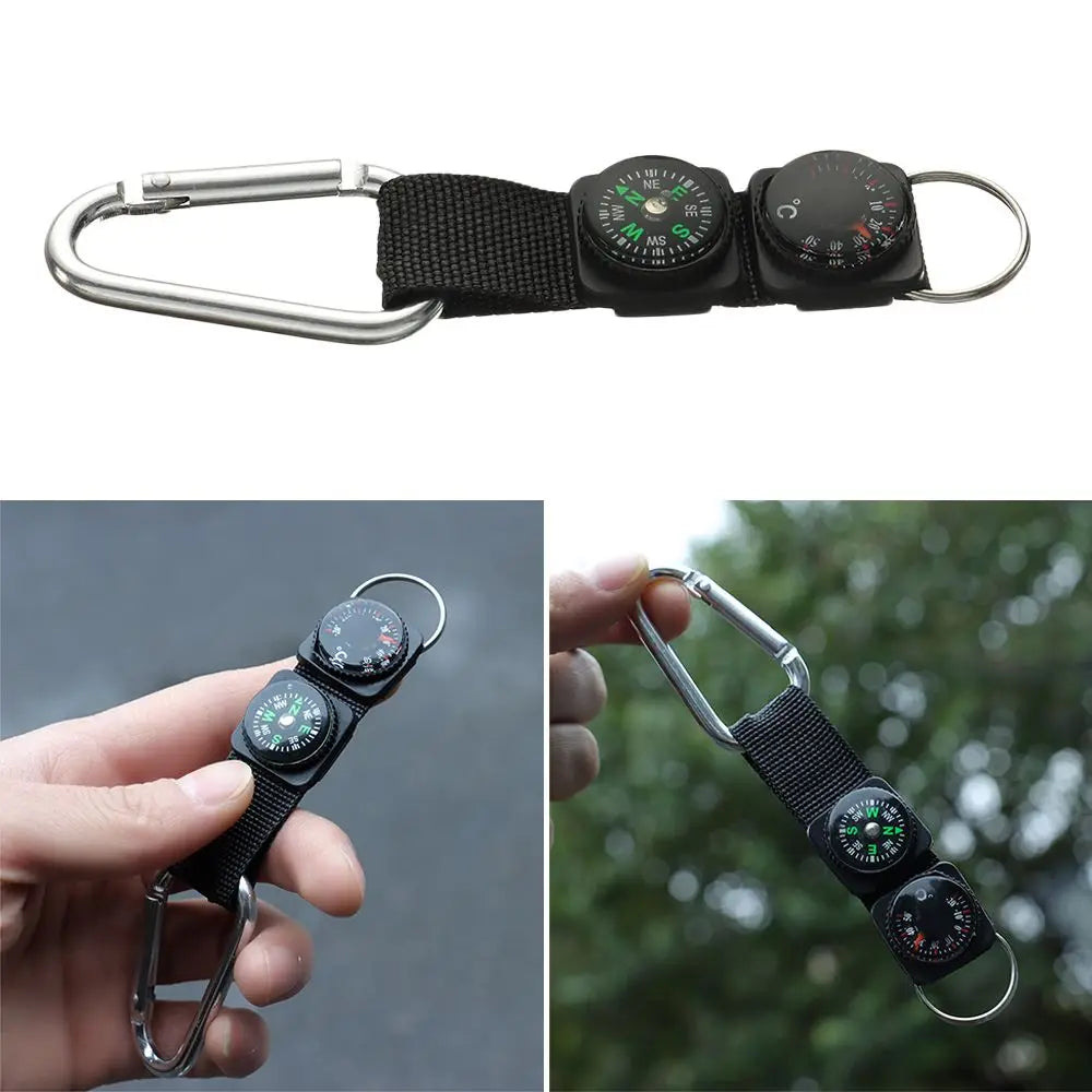 Tactical Multifunction Carabiner - Compass, Thermometer, Keychain & Mini Hanger for Outdoor Hiking