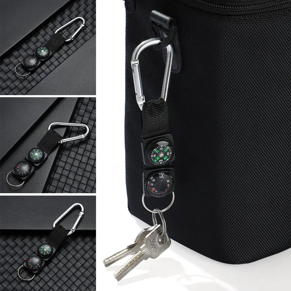 Tactical Multifunction Carabiner - Compass, Thermometer, Keychain & Mini Hanger for Outdoor Hiking