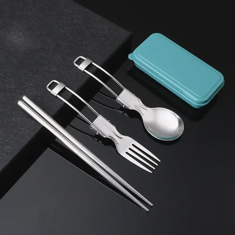 3-Piece Multifunctional Outdoor Tableware - Foldable Stainless Steel Fork, Spoon, Chopsticks for Picnic, Camping, Hiking, Traveling