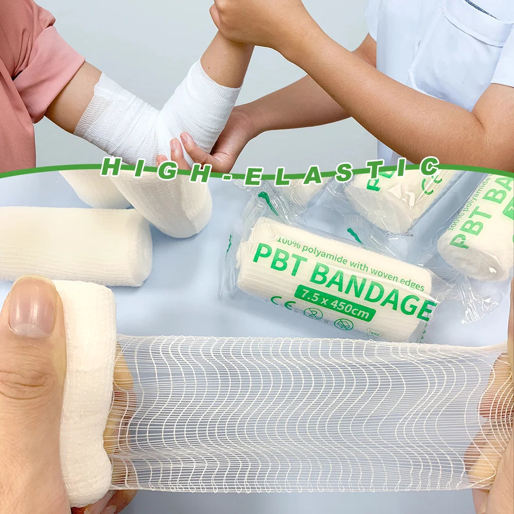 10Rolls 7.5Cm X 4.5M Cotton PBT Elastic Bandage Medical Supply Conforming First Aid Gauze for Wound Dressing Emergency Care