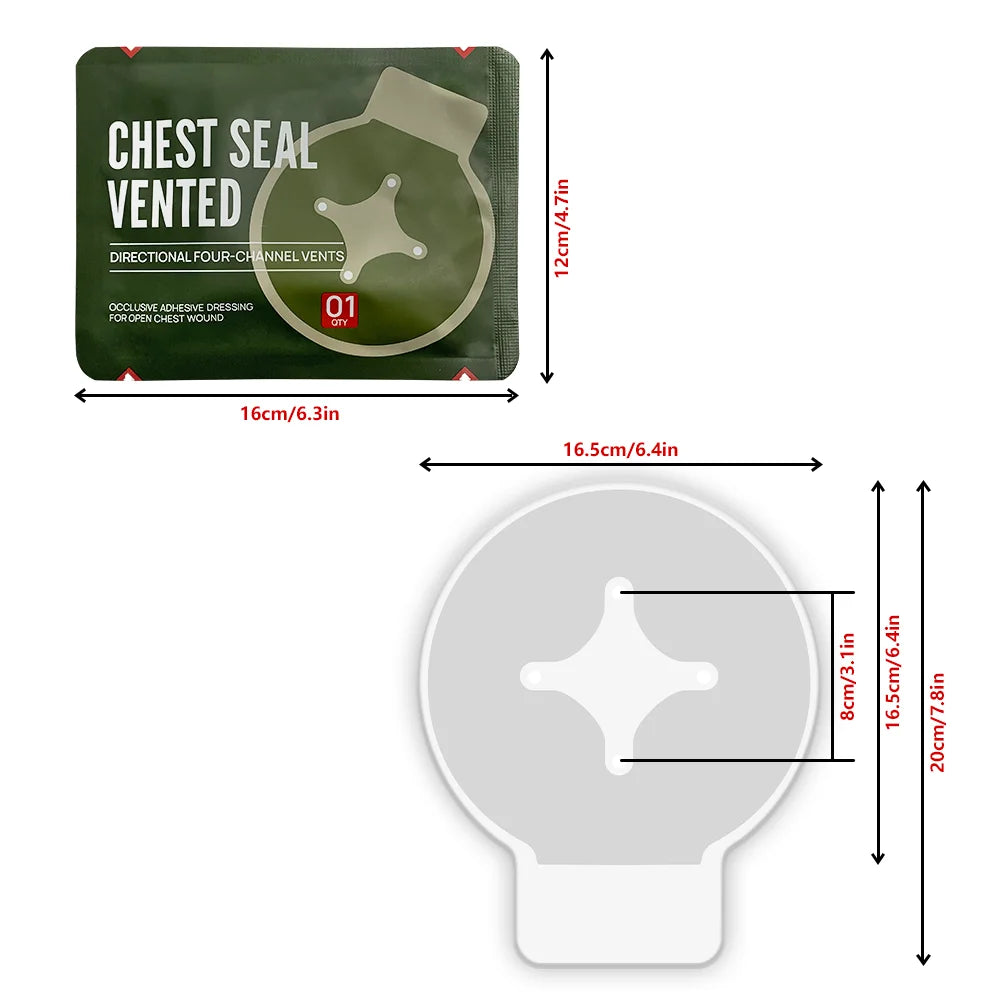 Tactical First Aid Chest Seal Vented 4 Holes Trauma Care for Combat Medical Chest Sealing Patch IFAK Supplies